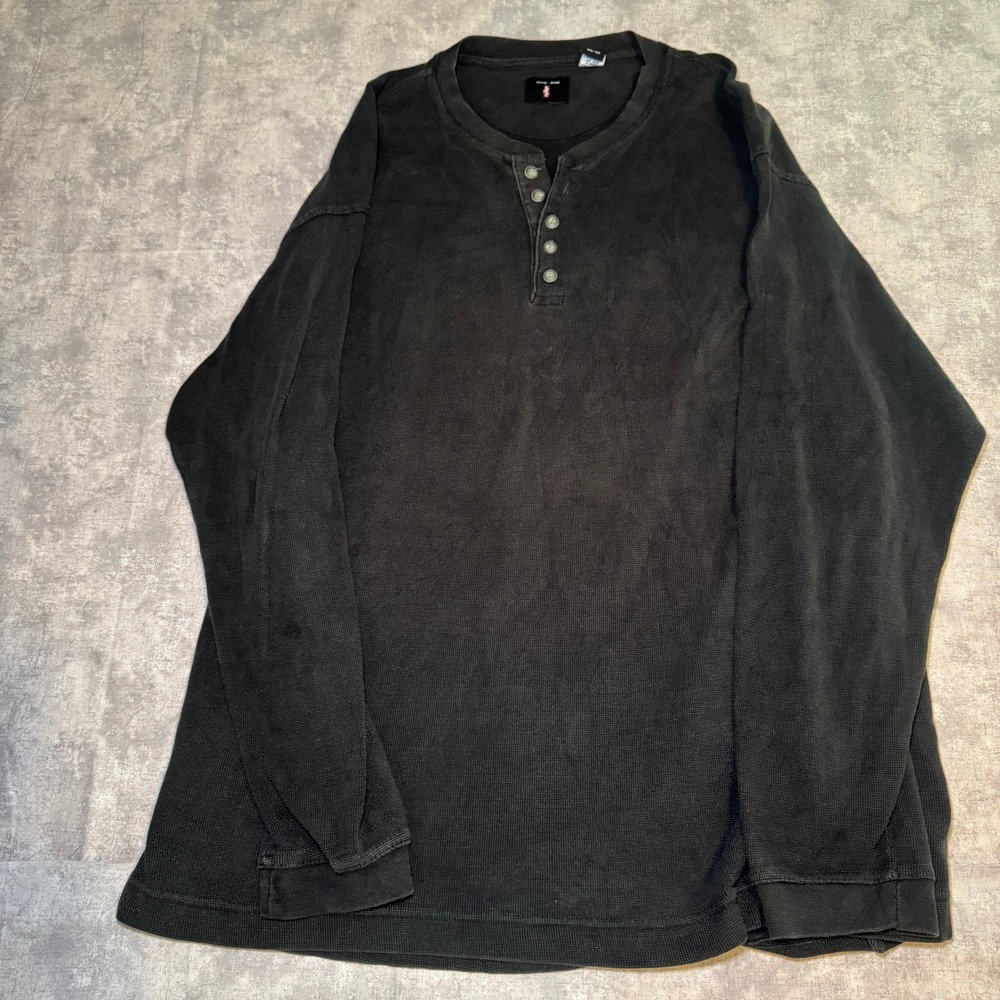 Levis Jeans Mens XL Black Waffle Knit Thermal Henley Long Sleeve Shirt Cotton